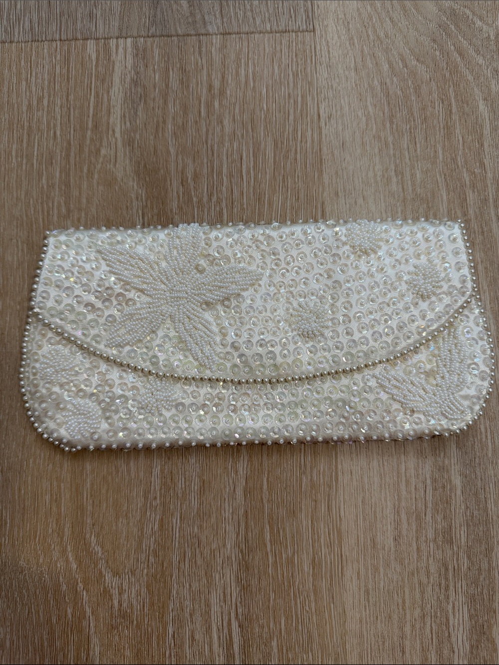 Ivory Beaded Floral Clutch Handbag